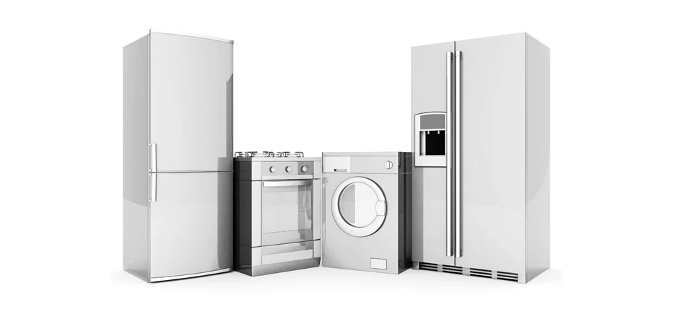 white goods examples - refrigerator, washing machine, dryer